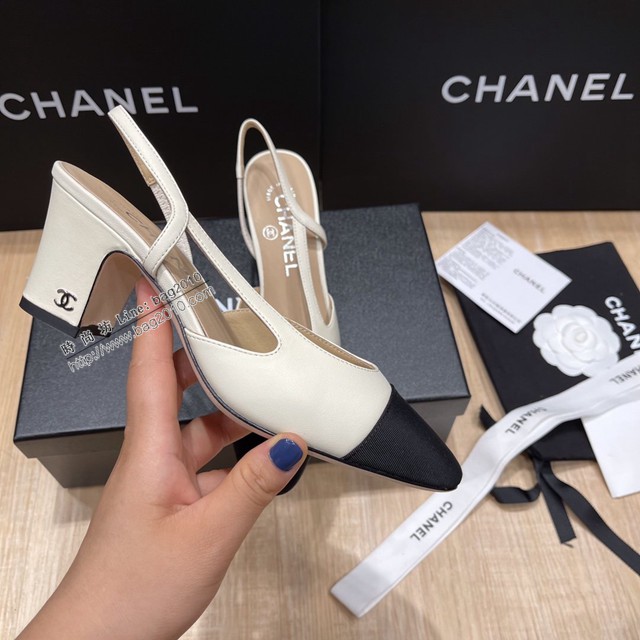 Chanel專櫃經典款女士涼鞋 香奈兒時尚sling back涼鞋平跟鞋6.5cm中跟鞋 dx2551